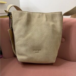 margot Beige Suede Mini Bucket Shoulder Bag